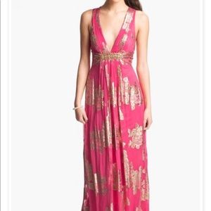 Xscape Embellished Metallic Chiffon Gown